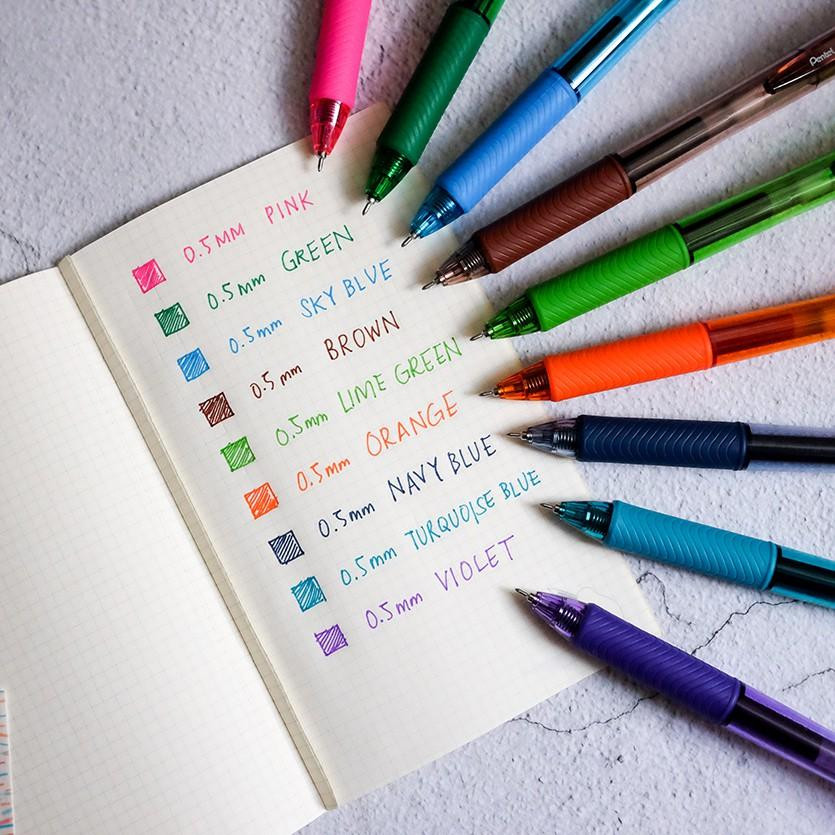 Combo 3/6/12 bút gel Pentel BLN105 đủ 12 màu  ngòi 0.5mm mực viết trơn mượt tay cầm đệm cao su