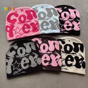 < Honeyba > Mũ dệt kim Acrylic len Y2K cổ điển dành cho nữ Beanie Mùa đông ấm áp Beanies Bông tai Kẹp Hip Hop Casual Skullies Mũ ngoài trời Đẹp