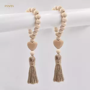 PNPIA- 1Pc Log Màu Hạt Gỗ Vòng Hoa Mộc Mạc Treo Tường Dây sel Đính Hạt Với Nút Trái Tim Dệt Mặt Dây Chuyền Trang Trí Nhà Cửa