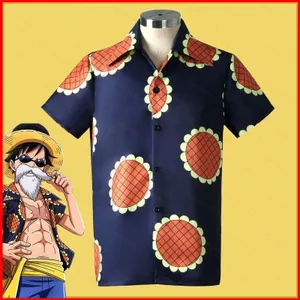 GC1 Một Mảnh ĐỎ Khỉ D Luffy Trang Phục Hóa Trang Áo Sơ Mi Hướng Dương Tay Ngắn Halloween Trang Trí Bãi Biển Hoa Áo Sơ Mi GC1