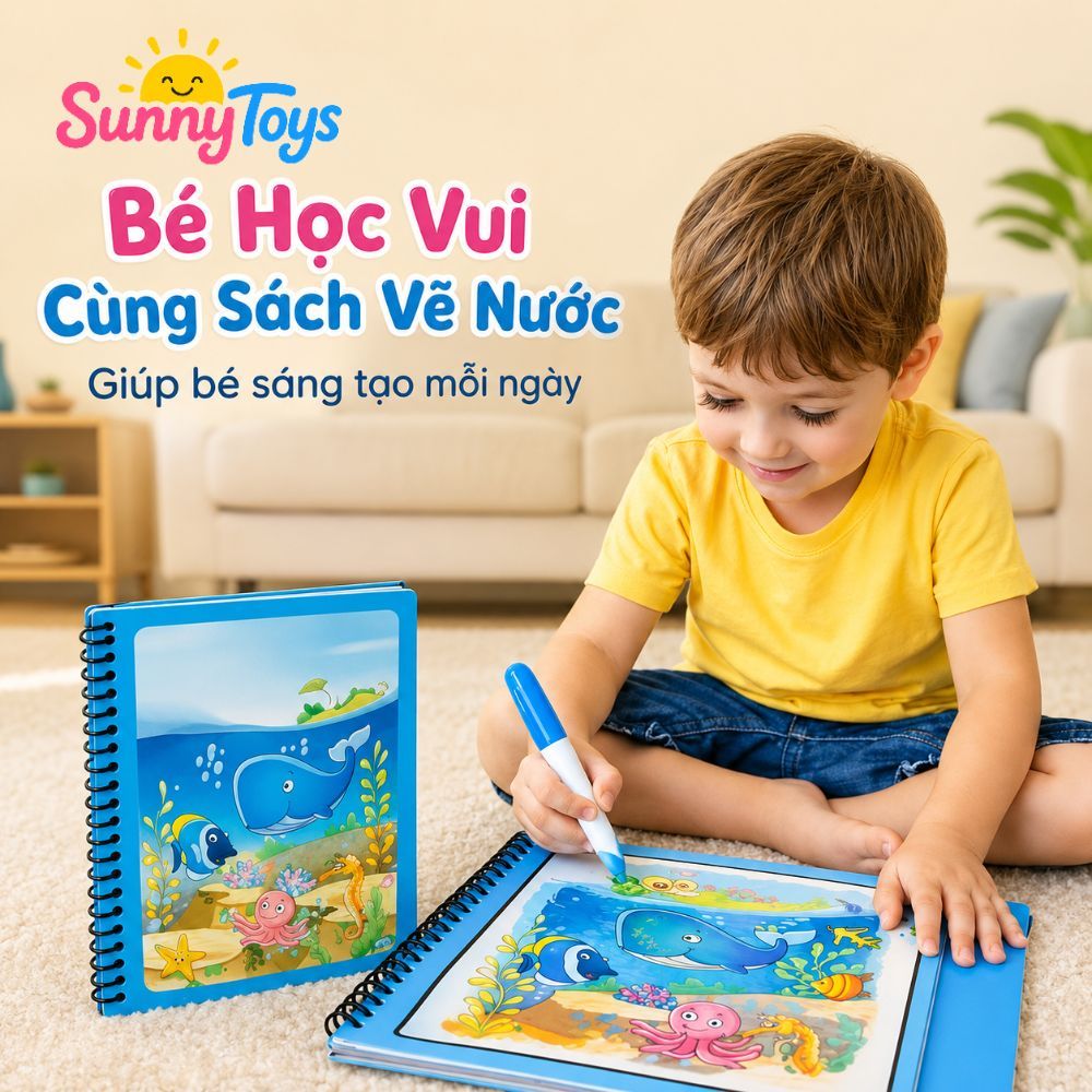 Sách Ma Thuật Tô Màu Nước Kèm Bút SunnyToys - Bé Chấm Nước Vẽ Tranh Đa Chủ Đề Vui Nhộn