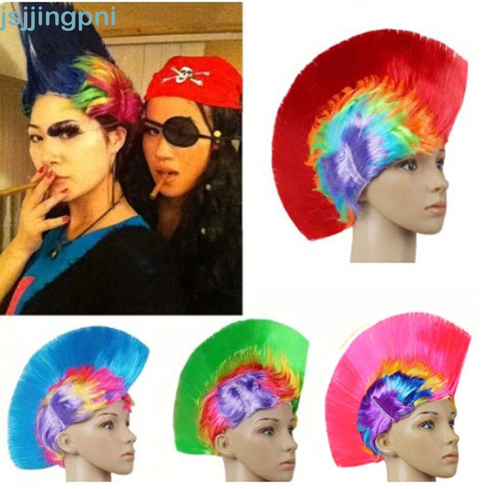 JSJJING Mohawk Tóc Giả, Màu Tự Nhiên Ngộ nghĩnh Cockscomb, Unisex Lông Tơ Disco Vô Hình Rainbow Punk Tóc Giả Tiệc Halloween