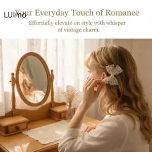 LUImo Thời Trang Màu Be Hàn Quốc Tóc Barrettes Với BB Kẹp Và Ngọc Trai Ren Cho Nữ Thời Trang SBS