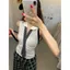 Mùa hè Phiên bản Hàn Quốc Phong cách Preppy Giả hai mảnh Kẻ sọc Khâu cổ áo polo Áo thun không tay Top Nữ