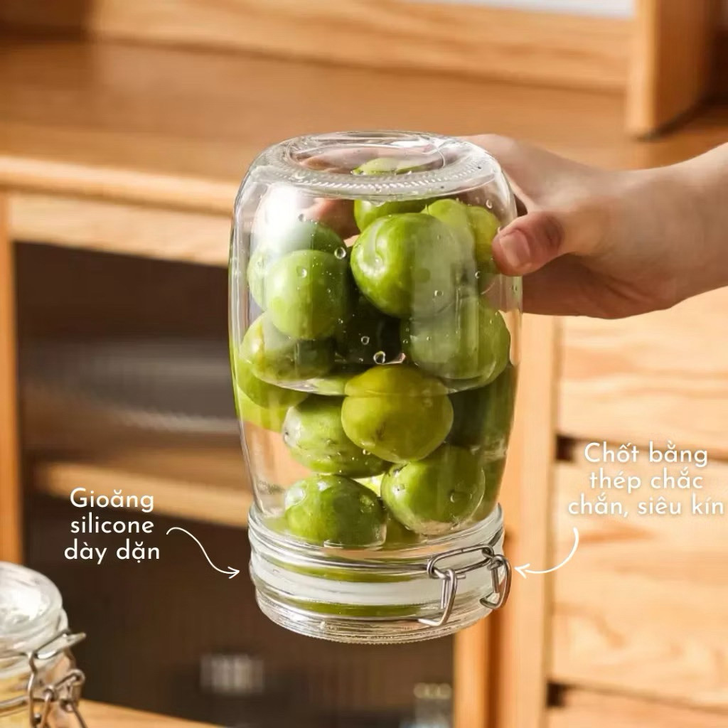 Hũ thủy tinh nắp cài kim loại dáng tròn 500ml ~ 3000ml