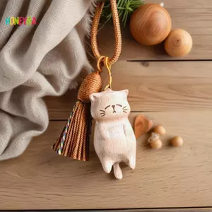 < Honeyba > Móc khóa mèo bằng gỗ cổ điển Khắc tay Túi Kitty dễ thương Mặt dây chuyền trang trí Móc khóa xe hơi dành cho nữ Cặp đôi Phụ kiện trang sức thời trang Quà tặng Đẹp