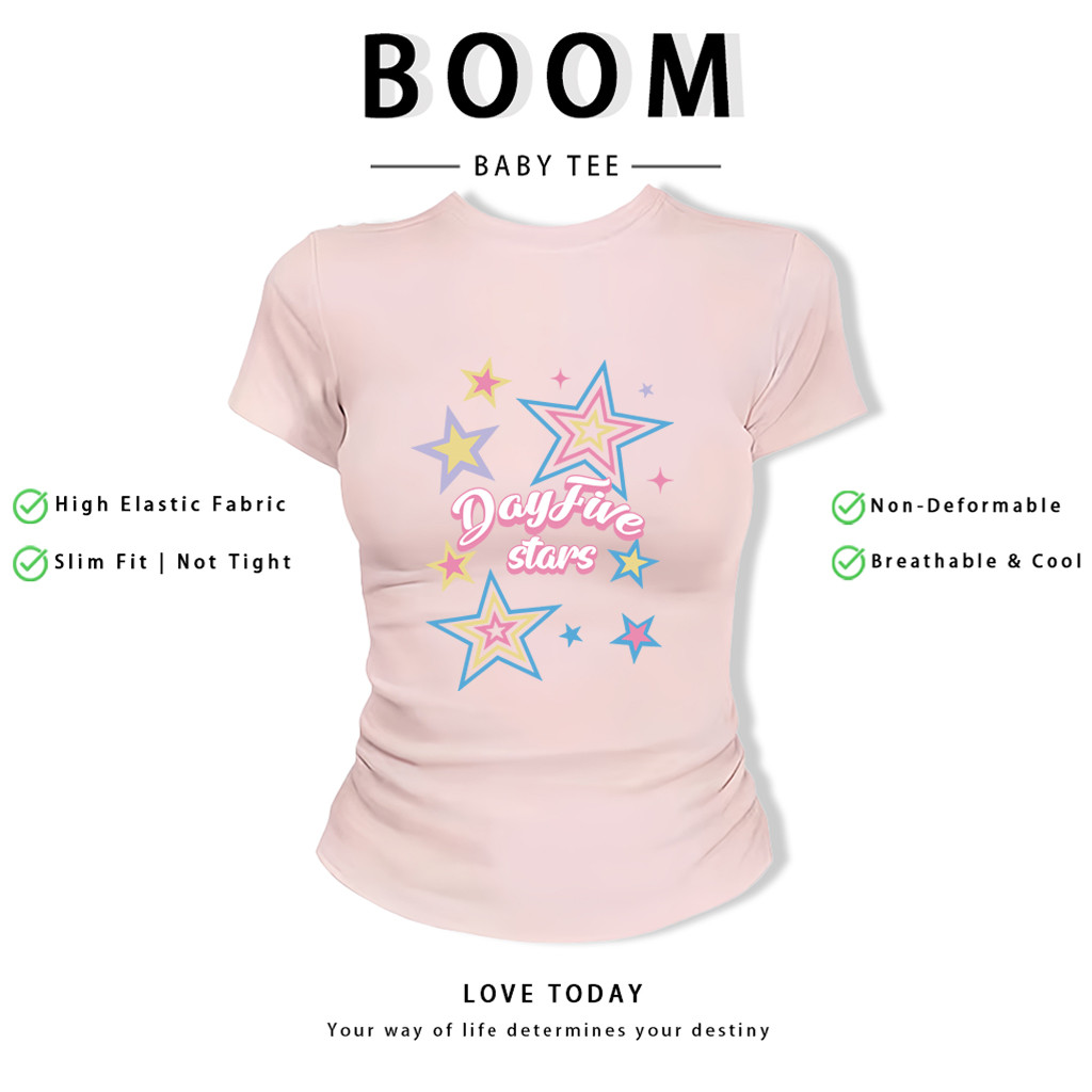 BOOM Áo Baby Tee Nữ Cotton Ôm Body-Áo Thun Ngắn Tay Y2K In Hình PhongCách Mùa Hè, Cổ Tròn Hàng Đầucách hàn quốc phong349