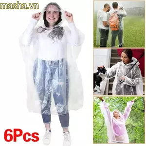 6 Chiếc Áo Mưa Trong Suốt, Áo Mưa Dùng Một Lần Nhẹ PE, Áo Mưa Khẩn Cấp Chống Thấm Nước Dày Có Thể Tái Sử Dụng Du Lịch