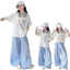 Quần ca rô mỏng mùa hè cho bé gái Phong cách mới Quần ống rộng màu xanh thông thường cho trẻ em
