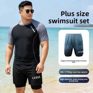2 Chiếc Plus Size Nam Thoáng Khí Đi Biển Bơi Bộ Đồ Đen Tay Ngắn Bơi Bộ Áo Sơ Mi