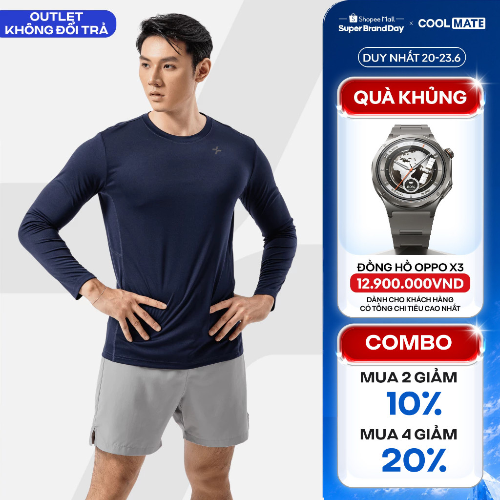 [MUA 4 GIẢM 20%]Áo dài tay nam thể thao Essential tập Gym, Pickleball co giãn, thấm hút tốt Coolmate FW