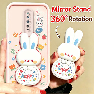 Ốp Lưng Cho OPPO Reno 2F reno2 F 2 F Vỏ Điện Thoại Vỏ Mềm Silicon Chống Sốc Gương Thẩm Mỹ Mới Có Giá Đỡ 360° Xoay thỏ dễ thương màu hồng cho bé gái JTXCEZJ3