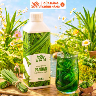 Syrup/Siro Lá Dứa SAN chai 1Kg, có mẫu thử, công thức pha chế chuẩn quán, dễ sử dụng, thơm tự nhiên.
