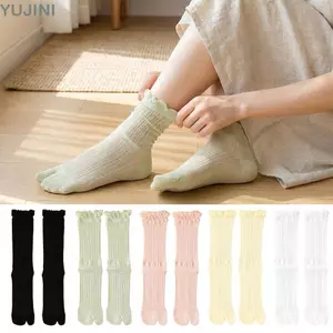 YUJUNI 1 Đôi Tất Hai Gót, Tất Cotton Lược Mỏng Chia Ngón Chân, Kem Màu Kẹo Sọc Mềm Mại Thoáng Khí Tất Lưới Người Phụ Nữ Mùa Hè