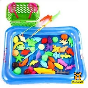 Bể phao câu cá cho bé đầy đủ phụ kiện kèm phao lớn 60X45CM