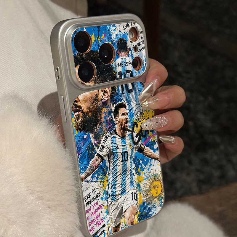 Ốp lưng iPhone Họa tiết da mạ phong cách Argentina số 10 họa tiết Messi iPhone 17 16 15 14 13 12 11 Pro Max Plus Max