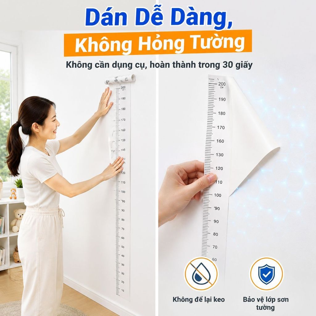 🔥Giá sốc🔥Dễ gỡ decal đo cao | Trong suốt sticker đo cao |Cho bé thước đo cao | decal trẻ | miếng 2m | sticker suốt