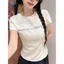 Thiết kế nơ rỗng Áo thun ngắn tay Cotton mịn dành cho nữ Mùa hè Phong cách mới Phù hợp với cổ tròn viền ren mỏng