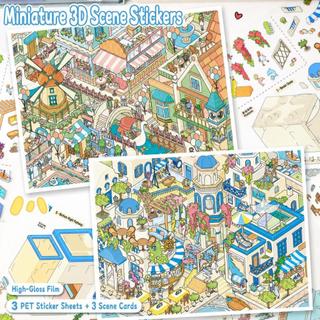 ENWEI 5 Chiếc [Santorini Series] Nhãn Dán Phong Cảnh Thị Trấn Thiên Nga Giải Trí Trà Chiều Quá Khổ Cafe Tạp Chí Văn Phòng Phẩm Trang Trí