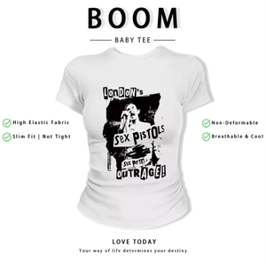 BOOM Áo Baby Tee Nữ Cotton Ôm Body-Áo Thun Ngắn Tay Y2K In Hình PhongCách Mùa Hè, Cổ Tròn Hàng Đầucách hàn quốc phong388