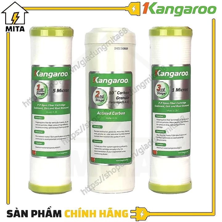 Lõi Lọc Nước Kangaroo - Lõi 1/2/3 - Bộ 3 Lõi Lọc 1/2/3 - Chính Hãng - MITA