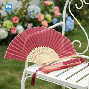 Quạt Gấp Tay Tre Phong Cách Trung Hoa 10 Inch Có Túi Organza Chống Mài Mòn Cho Đồ Trang Trí DIY VN