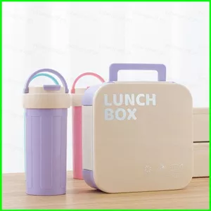 YB2 Bộ 2 Hộp Cơm Trưa Ngăn Di Động Với Cốc Nước Phù Hợp Với Lò Vi Sóng Chống Rò Rỉ Dụng Cụ An Toàn