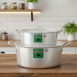 [Kho sỈ] Combo 2 nồi nhôm 26cm & 28cm cao cấp Trường Thành, nồi nhôm nguyên chất dày, đáy 2 lớp