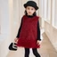 ✿ Bé Gái Hồng Lông Vũ Đỏ Viền Cổ Tròn Không Tay Áo Vest Đầm Tuyn Viền Công Chúa Trẻ Em Đảng Áo Choàng