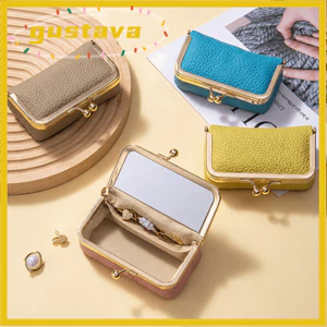 Túi đựng tiền Mini GUSTAVA, Móc khóa nụ hôn với túi đựng son môi gương trang điểm, Hộp đựng đồ trang sức đa chức năng chống văng màu trơn đơn giản dành cho nữ