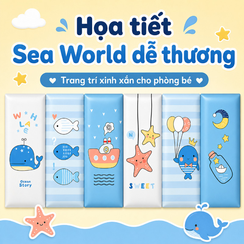 Xốp Dán Tường 3D Chống Va Đập Cho Bé 6Pcs 180x60cm, Tấm Lót Đầu Giường Trang Trí Phòng Ngủ