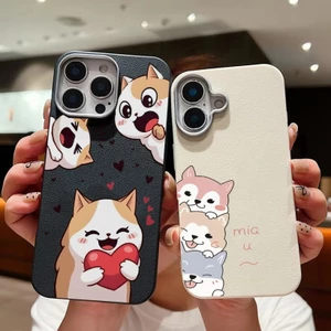 Ốp Da PU Họa Tiết Chú Chó Loveheart Dễ Thương Cho iPhone 17 Pro Max 11 12 Pro Max Cho iPhone 16 Pro Max Ánh Sáng Mỏng Đơn Giản Chống Sốc Bao
