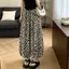 Da báo in hoa mùa hè thoáng khí Phong cách mới Lười dáng rộng eo cao Quần ống rộng đến mắt cá chân thông thường dành cho nữ