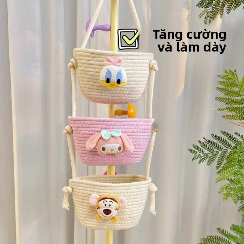 Giỏ đựng đồ treo tường, túi cotton sợi dệt, kệ ký túc xá