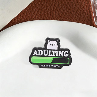 Adulting Loading Bar Mèo Trắng Dễ Thương Men Trâm Sarcastic Meme Huy Hiệu Cho Quần Áo Ba Lô Phụ Kiện Quà Tặng