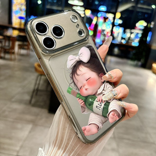 Ốp Lưng IPhone 13 15 11 17 16 12 14 ProMax  Hình tượng trẻ con dễ thương ôm chai rượu 7 8Plus XR X XS Max