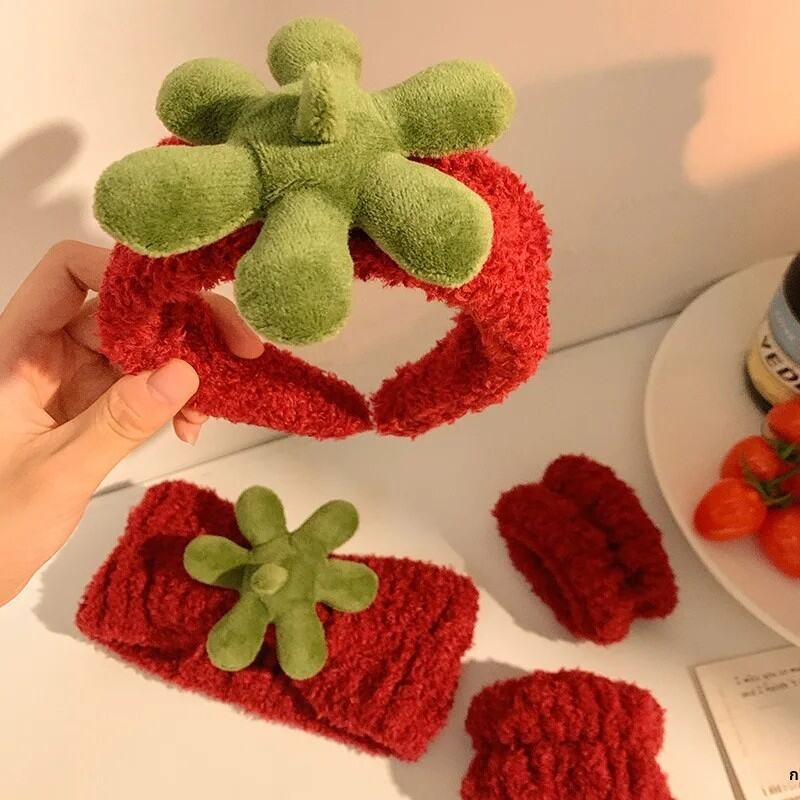 Dây buộc tóc cà chua dễ thương và băng đô cạnh rộng, kháng nước cho nữ