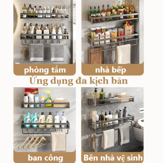 Kệ để đồ không cần khoan lỗ,Giá kệ treo quần áo / khăn tắm trong phòng tắm,Có thanh treo