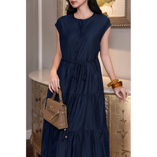 SWANLAKE | Váy Đầm Nữ Maxi Đuôi Cá Xếp Tầng Trơn Tơ Cotton Sát Nách Cài Nút Tiệc Dây Thắt Eo D12971