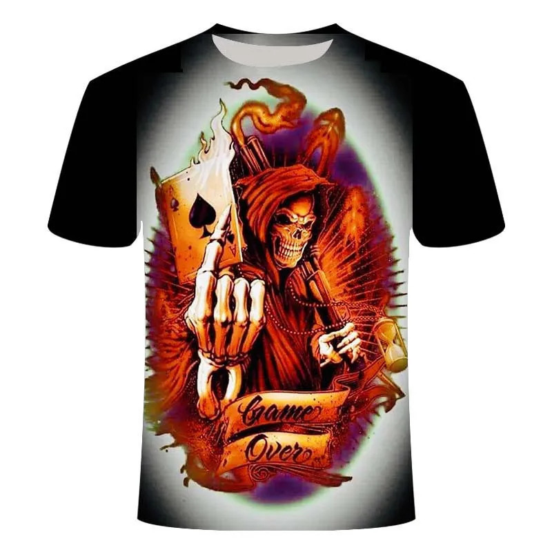 Áo thun đầu lâu nampunk rock thiết kế retro gothic, in ấn 3D, phù hợp mùa hè