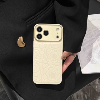 Ốp Điện Thoại Da Hoa Camellia Ống Kính Kim Loại Mạ Sang Trọng Cho iPhone 17Promax 17Air 16 15 Pro Max 14Promax Plus 11 12 13 Pro Max Chống Sốc Nam Nữ
