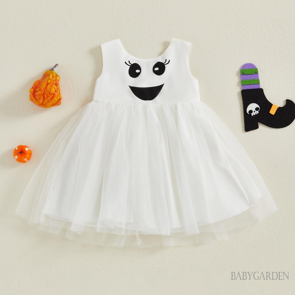 Trẻ Em Bé Gái Halloween Đầm Mùa Hè In Hình Dễ Thương Không Tay Cổ Tròn Vải tuyn Chắp Vá Váy Chữ A