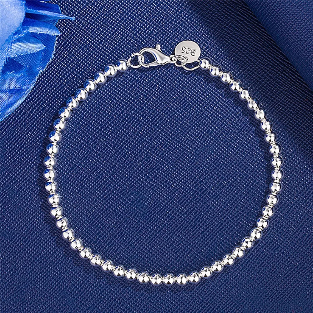 Vòng tay bạc 925 hạt 4mm dây xích, trang sức thời trang cho đám cưới nữ