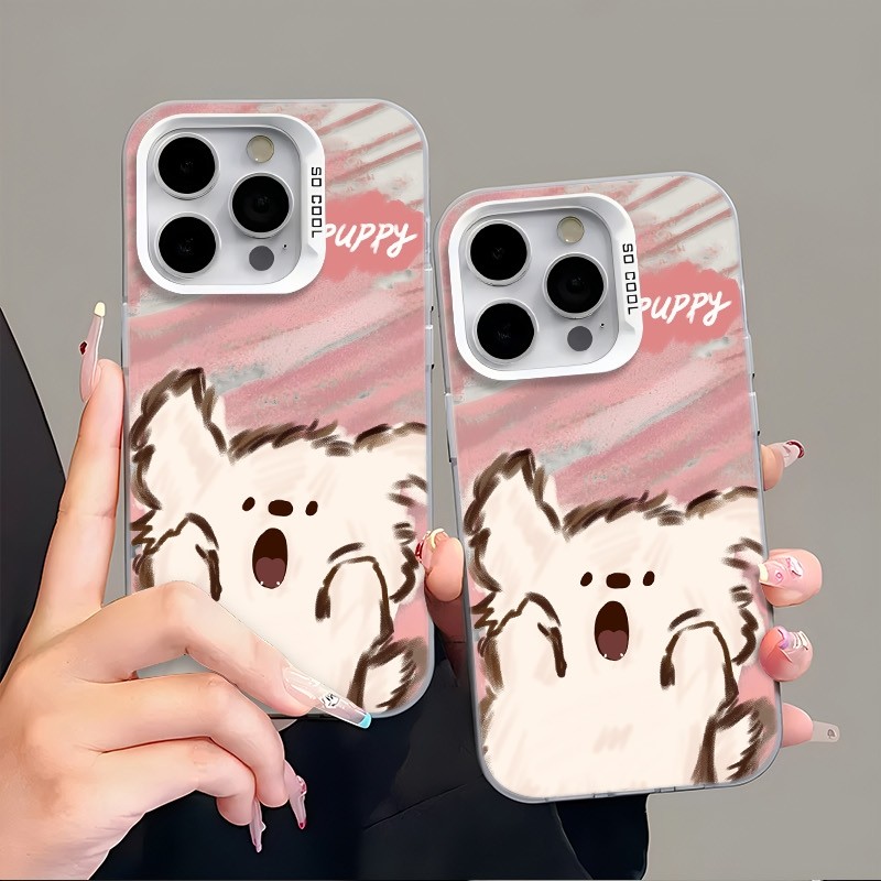 Ốp Lưng iPhone Hình Cún Con Hồng Hét Vui Nhộn - Tương Thích 16/15/14/13/12/11 Pro Max, XS Max, X