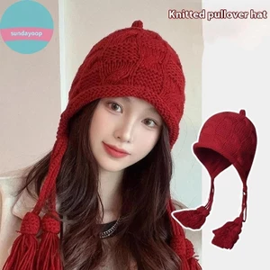 SUND sel Dệt Kim Len Nữ Thu Đông Mũ Bảo Vệ Tai Ấm Áp Mũ Len Ngọt Ngào Và Dễ Thương VN