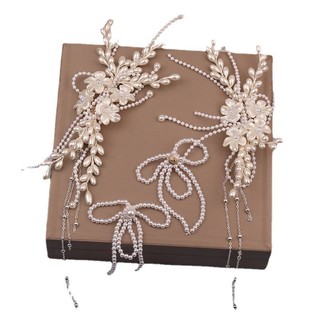 Trang sức tóc Mori phong cách handmade ngọc trai và tua rua, phù hợp với cô dâu trong ngày cưới