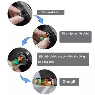Bộ 4 Van Cảnh Báo Áp Suất Lốp Lõi Đồng Xe Máy, Ô Tô, Theo Dõi Áp Suất Bánh Xe Với 3 Màu Kèm Con Tán