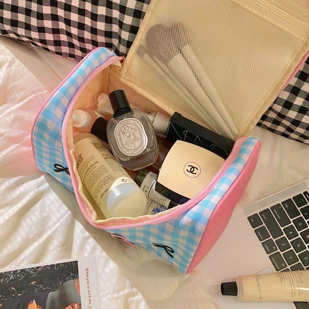 Túi Đựng Đồ Trang Điểm Makeup Họa Tiết Cute, Túi Đựng Mỹ Phẩm Du Lịch, Túi Vải Có Quai Cầm Xách Tay Lớn
