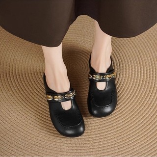Phong Cách Pháp Bên Trong Tăng Chiều Cao Baotou Nửa Dép Nữ PU Dây Đeo Bằng Mary Jane Giày Sandal