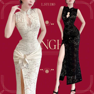 /𝙇.𝙎𝙩𝙪𝙙𝙞𝙤/ SHANGHAI - Đầm Ren +đầm lót cao cấp cách điệu sườn xám, hông phối lụa cánh hoa sang trọng